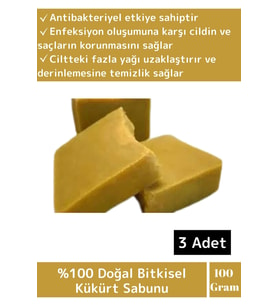 Doğal %100 Saf Özel Üretim Saç Cilt Vücut Kullanım Temizleyici Etkili Kükürt Sabunu 3 Adet
