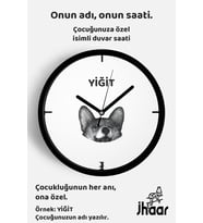 İsme Özel Sevimli Köpek Çocuk Odası Duvar Saati Orta Boy 30 cm Siyah Camlı Sessiz