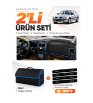 MITSUBISHI CARISMA KÜÇÜK EKRAN (1997-2003) Uyumlu Torpido Örtüsü + Deri Bagaj Çantası Seti - Siyah Mavi