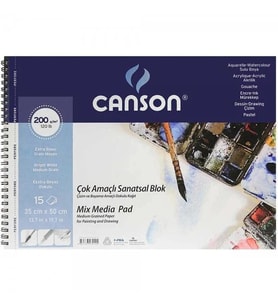 CANSON RESİM ve ÇİZİM DEFTERİ MİX MEDIA FINFACE SPİRALLİ 35x50 200 GR 15 YP.