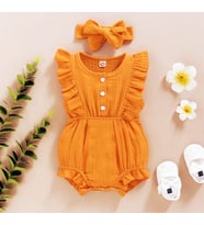 Unisex Kız Bebek&Çocuk %100 Pamuklu Bandanalı Tulum-Turuncu