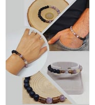 Turmalin Ebruli Renk & Oniks Taşı 8mm Unisex Tasarım Bileklik Hawaii Model 19445