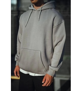 Üç İplik Penye Kapşonlu Basic SweatShirt - Boyalı Gri
