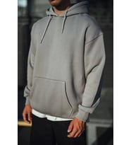 Üç İplik Penye Kapşonlu Basic SweatShirt - Boyalı Gri