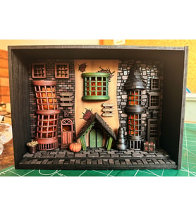 Büyücüler Sokağı Diorama Lambası – LED Işıklı El Yapımı Minyatür Sokak - Masa Dekoru - Gece Lambası Pilli