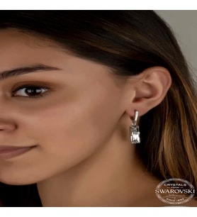 Swarovski Crystal Taşlı Gümüş Beyaz Baget Sallantılı Kadın Küpe