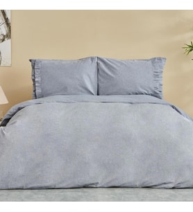 Karacahome Denim Azur Mavi %100 Pamuk Çift Kişilik Nevresim Takımı