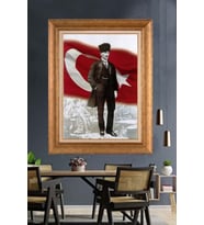 Altın Varaklı Çerçeveli Paspartulu Atatürk Tablo nh492 (Gold)