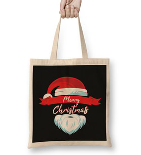 Yılbaşı Yeni Yıl Konseptli Merry Christmas Santa Claus Bez Çanta Uzun Saplı