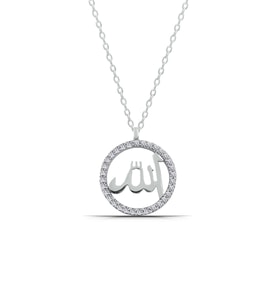Allah Yazılı 925 Ayar Gümüş Zirkon Taşlı Kadın Kolye