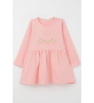Breeze Kız Çocuk Uzun Kollu Elbise Renkli Çiçek Nakışlı 1.5-5 Yaş, Pembe