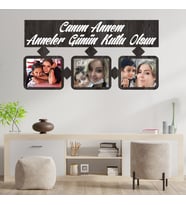 Anneler Gününe Özel Canım Annem Yazılı 3 Fotoğraflı Ahşap Tablo