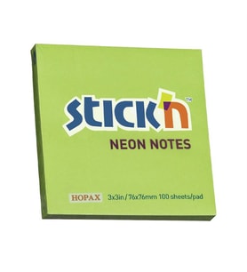 Gıpta Stick'n 76x76mm Yapışkanlı Not Kağıdı Neon Yeşil 21167