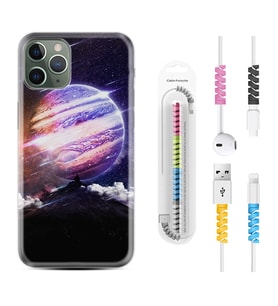 Apple iPhone 11 12 13 14 Pro Max Kılıf Kablo Koruma Spiral Silikon Super Planet 1797