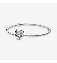 Pandora Charm Uyumlu, Disney Mickey And Minnie Mouse Yılan Bileklik Ahşap Kutulu