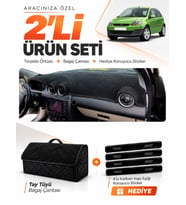 FORD FİESTA TİP 2 (2003-2010) Uyumlu Torpido Örtüsü + Tay Tüyü Bagaj Çantası + Sticker Seti - Siyah