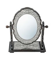 Gümüş Çiçek Desenli Oval Çift Taraflı Ayna