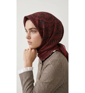 Levidor Elya Eşarp Etnik Desen Koyu Kırmızı