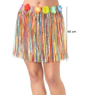 Nessiworld Yetişkin ve Çocuk Uyumlu Rengarenk Püsküllü Hawaii Luau Hula Etek 40 cm