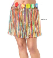 Nessiworld Yetişkin ve Çocuk Uyumlu Rengarenk Püsküllü Hawaii Luau Hula Etek 40 cm