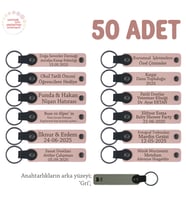 Sünnet Töreni İçin İsim Yazılabilen Anı & Hatıra Anahtarlıkları 50’li Set, Pudra & Gri