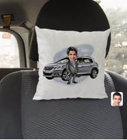BK Gift Kişiye Özel Plakalı Erkek Peugeot 2008 Karikatürlü Kare Araç Koltuk Yastığı-1