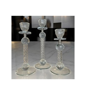 Dekoratif Kristal Cam Üçlü İnce Uzun Metal Şamdan Gümüş