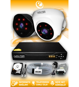 ELITCAM 2 Kameralı Uzay 1 İç Kamera Set 2 TB HDD Full HD Gece Görüşlü Güvenlik Kamerası Sistemi
