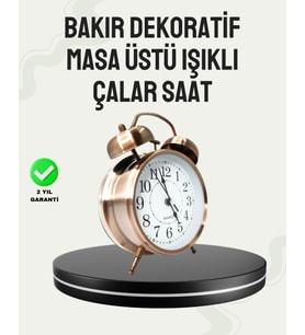 Nostaljik Büyük Boy Metal Masa Saati Bronz Kaplama ve Yüksek Sesli Alarm