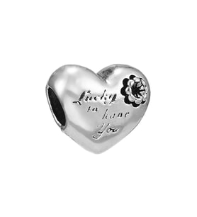 Nur Silver Lucky To Have You Yazılı Kalp Gümüş Charm NUR-BL00163