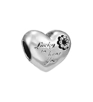 Nur Silver Lucky To Have You Yazılı Kalp Gümüş Charm NUR-BL00163