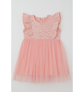 Breeze Kız Bebek Elbise Çiçekli Tüllü Fırfırlı 9 Ay-3 Yaş, Somon