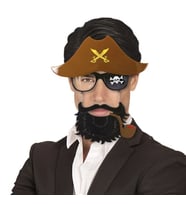 Northcity Jack Sparrow Korsan Gözlüğü – Kahve Şapkalı Siyah Sakallı Denizci Kostüm Gözlüğü 24x25 Cm