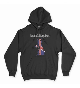 İngiltere Haritalı ve Bayraklı Siyah Kapşonlu Sweatshirt Hoddie