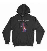İngiltere Haritalı ve Bayraklı Siyah Kapşonlu Sweatshirt Hoddie