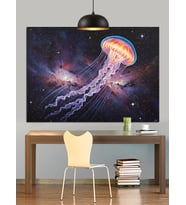 Neon Denizanası Dekoratif Kanvas - Mdf Ahşap Tablo