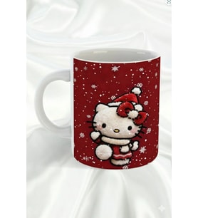 "Yılbaşı Hello Kitty" Crishtmas Tasarımlı Hediyelik Tasarım Porselen Kupa Bardak