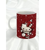 "Yılbaşı Hello Kitty" Crishtmas Tasarımlı Hediyelik Tasarım Porselen Kupa Bardak (Beyaz)