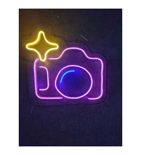 Parlak Neon Led Tabela, Dekoratif Fotoğraf Makinesi Işığı, Duvar Aydınlatması (Krem)
