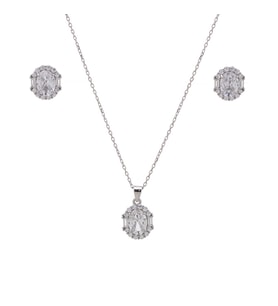 5-8 mm Oval Zirkon Taşlı 925 Ayar Gümüş Kadın 2'li Set