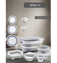 10'lu Set Katlanır Sele- Badya- Kova- Maşrapa- Pirinç Süzgeci- Kesim Panosu-Huniler BPA Free