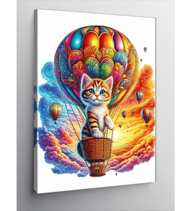 Kanvas Tablo Uçan Balon Ve Yavru Kedi