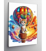 Kanvas Tablo Uçan Balon Ve Yavru Kedi