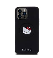 Apple iPhone 15 Pro Max Uyumlu Kılıf Hello Kitty Orjinal Lisanslı M-safe Şarj Özellikli Kitty Head Deri Kapak (Siyah)