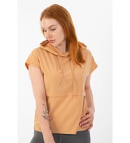 Maraton Regular Kadın Kapüşonlu Koyu Bej T-shirt
