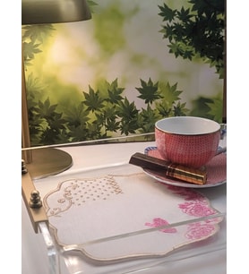 2 Adet Pip Royal Uyumlu Pembe Beyaz Nakışlı Lüks Keten Sunum Peçetesi 15x15cm