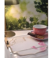 2 Adet Pip Royal Uyumlu Pembe Beyaz Nakışlı Lüks Keten Sunum Peçetesi 15x15cm