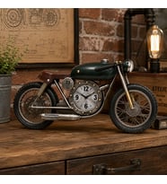 Dekoratif Motosiklet Saat – Vintage Yeşil Motor Tasarımlı Büyük Boy Metal Masa Dekoru 96x13x45 Cm