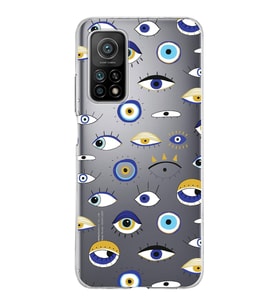 PrintiFy Xiaomi Mi 10T ile Uyumlu 1mm Slim Fit Nazar Boncuğu 2 Baskılı Şeffaf  Kılıf