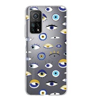 PrintiFy Xiaomi Mi 10T ile Uyumlu 1mm Slim Fit Nazar Boncuğu 2 Baskılı Şeffaf  Kılıf